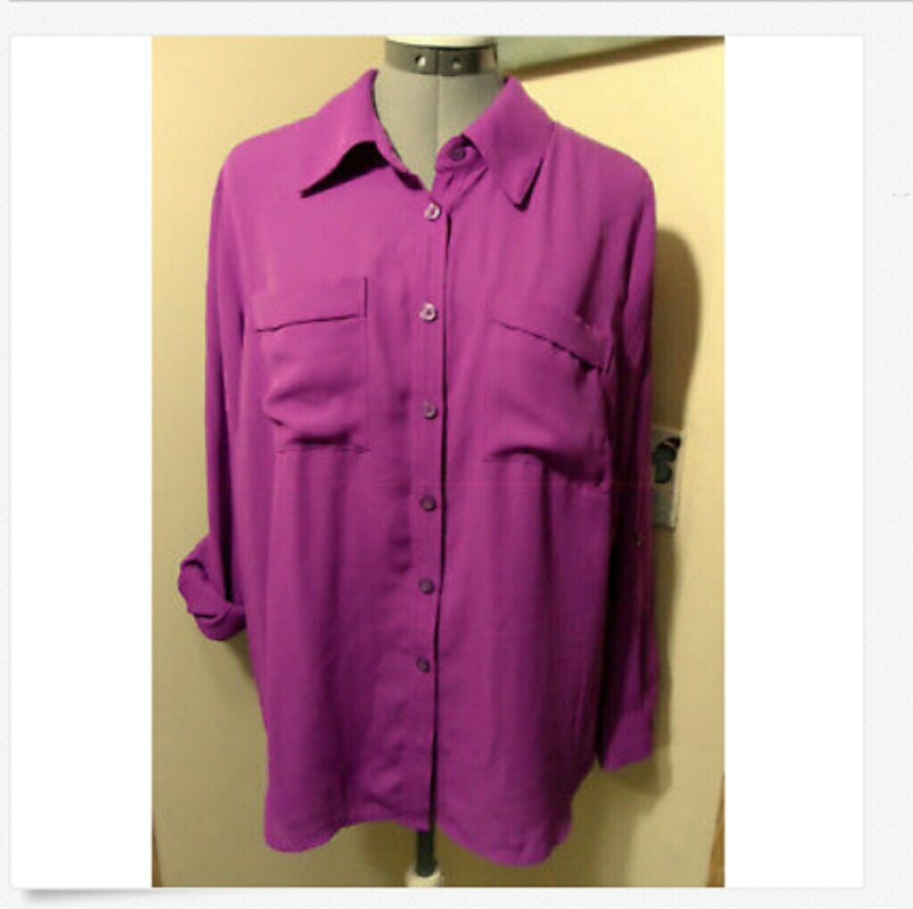 COVINGTON Dress Shirt Plus 1X Violet Purple tab sl